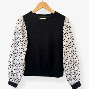 Porridge Textured Top with Patterned Sleeves from Anthropologie